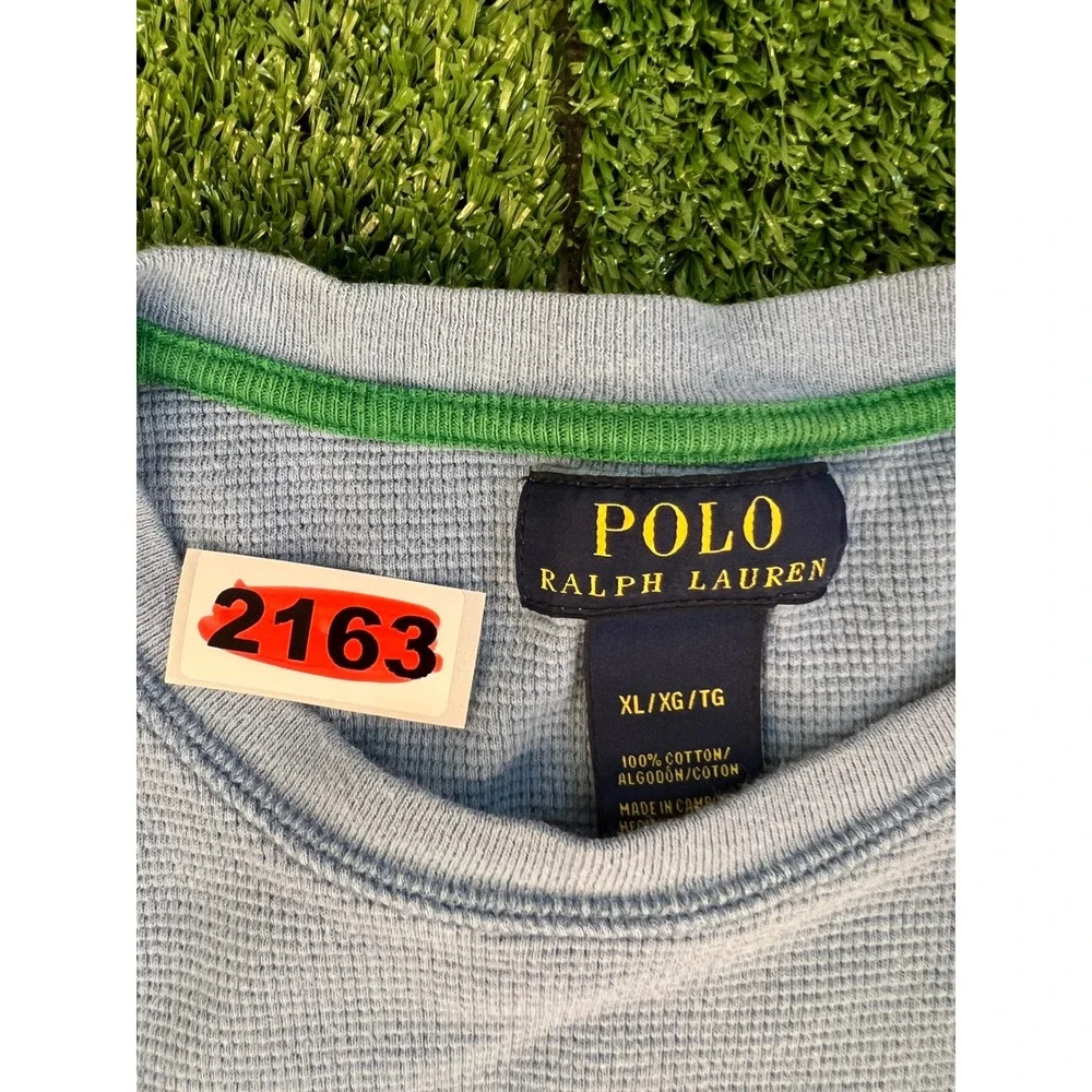 Polo Ralph Lauren Mens XL Light Blue Waffle Knit Thermal Long Sleeve Shirt Pony